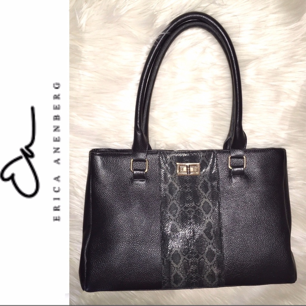 ERICA ANENBERG black leather & snakeskin tote